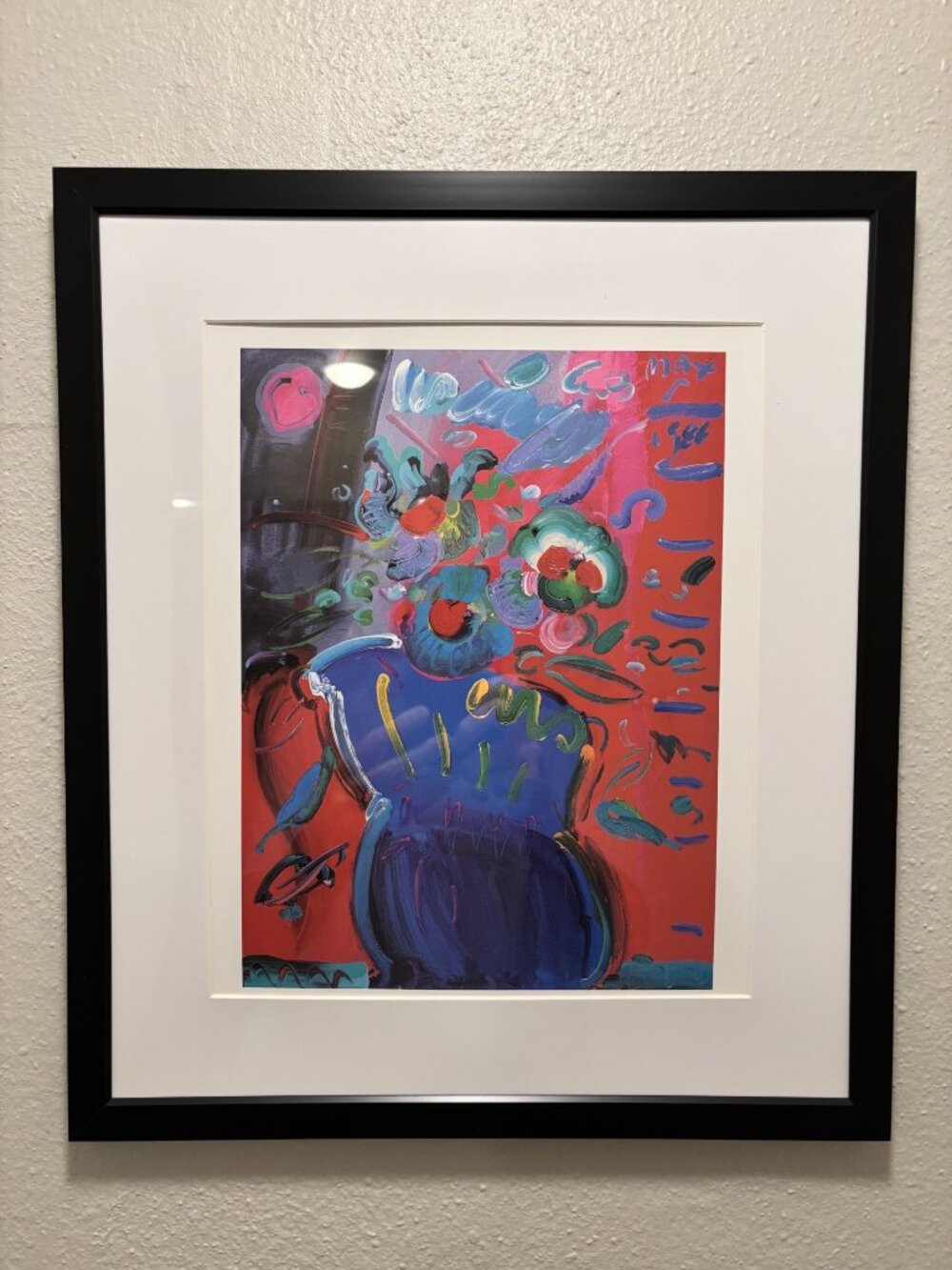 Peter Max Framed 12x14 Inch Art Print - Blue Vase Zoople Flowers